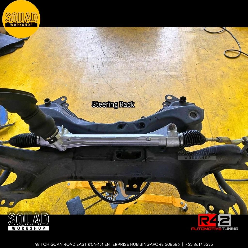 Toyota Harrier steering rack replacement, lower arm installation, and Mannol 0W20 engine servicing at Squad Workshop Singapore