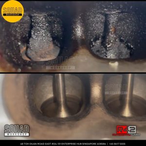 Infiniti Q50 undergoing walnut blasting and full servicing at Squad Workshop Singapore