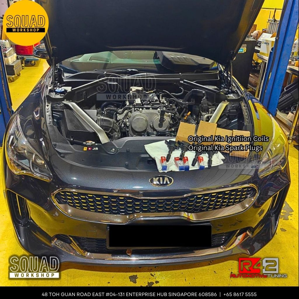 Kia Stinger 2.0 intake valve walnut blasting and ignition coil replacement at Squad Workshop Singapore