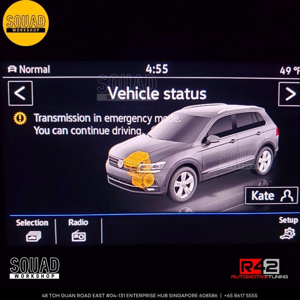 "Gearbox in emergency mode you may continue driving" diagnosed at Squad Workshop Singapore