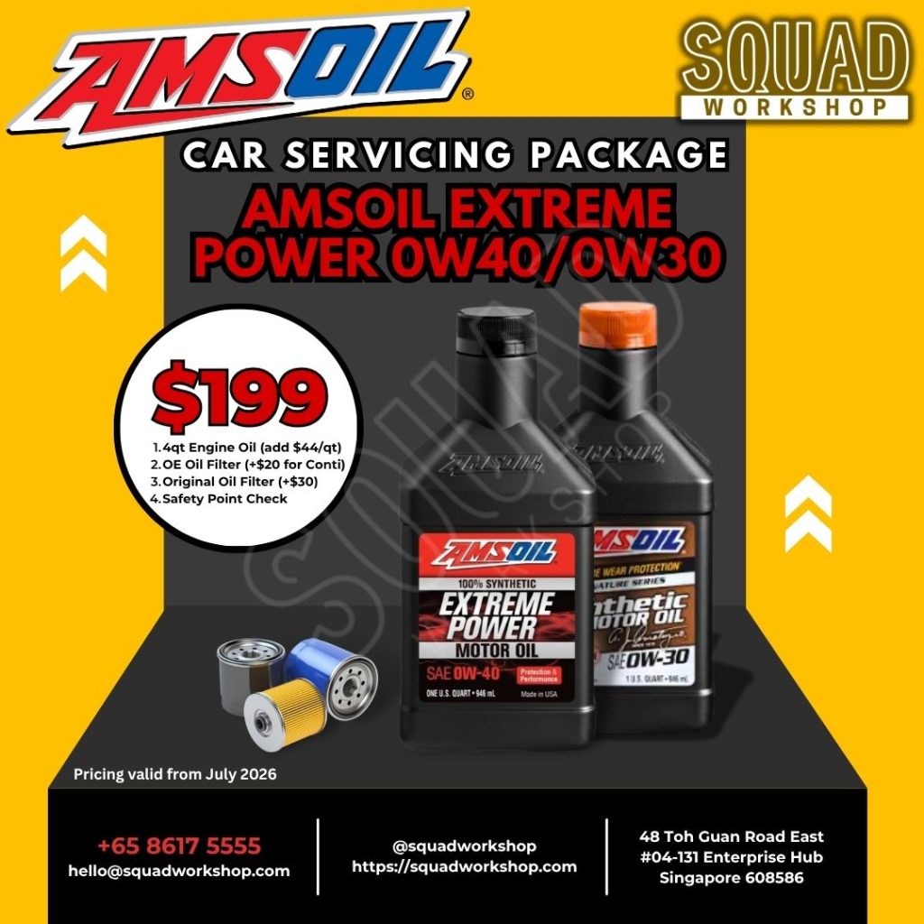 AMSOIL Extreme Power 0W40 0W30 car servicing package at Squad Workshop Singapore