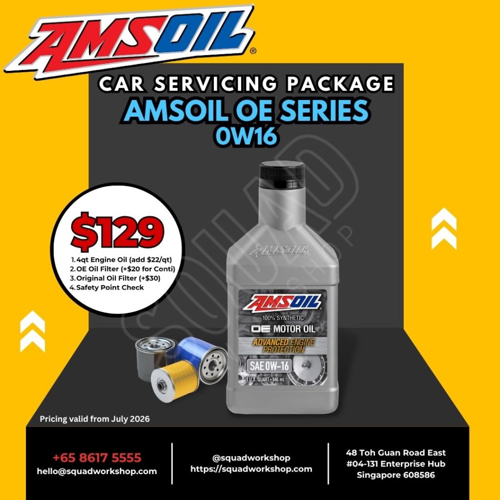 AMSOIL OE 0W16 car servicing package at Squad Workshop Singapore