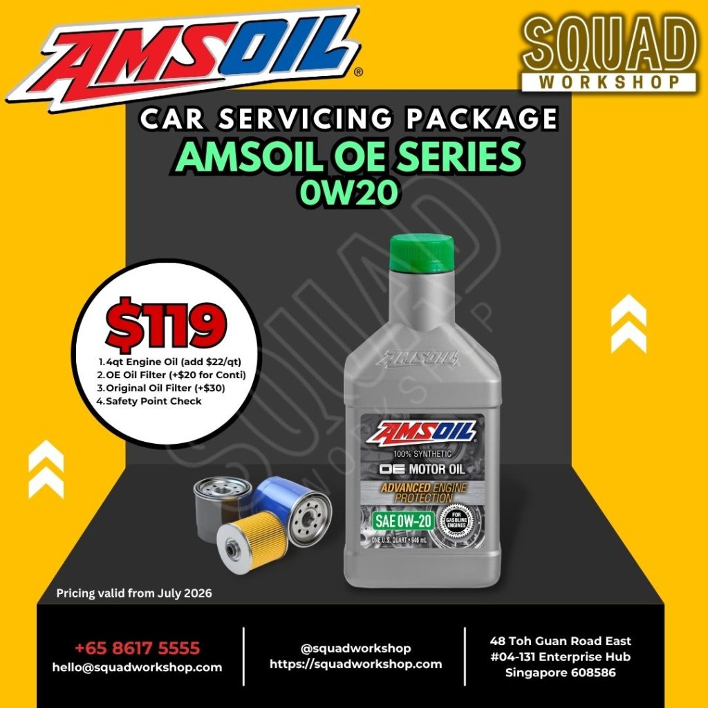 AMSOIL OE 0W20 car servicing package at Squad Workshop Singapore