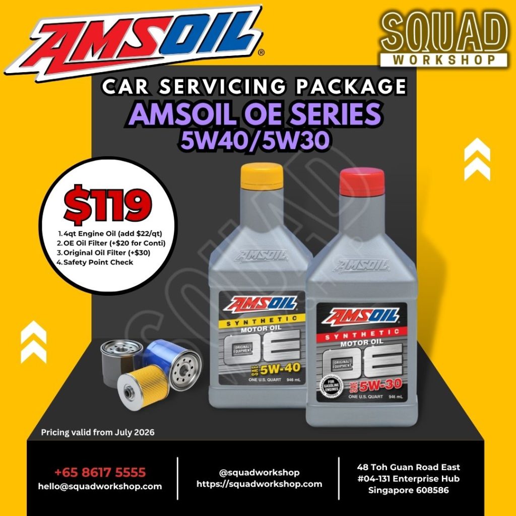 AMSOIL OE 5W40 5W30 car servicing package at Squad Workshop Singapore