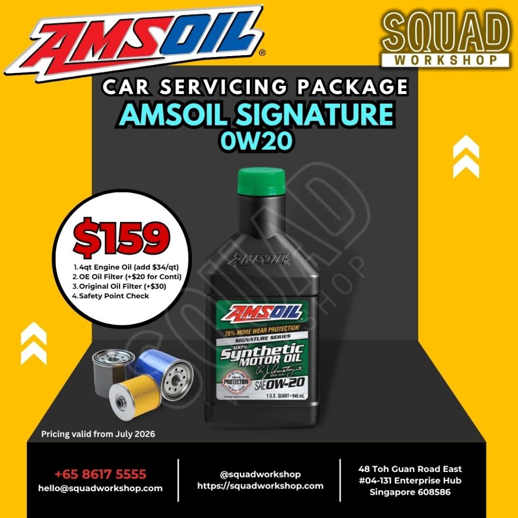 AMSOIL Signature 0W20 car servicing package at Squad Workshop Singapore
